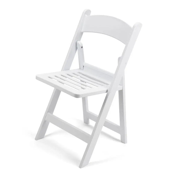 TitanPRO White Resin Folding Chair with Slatted Seat