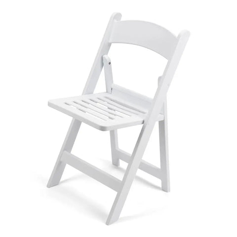 TitanPRO White Resin Folding Chair with Slatted Seat