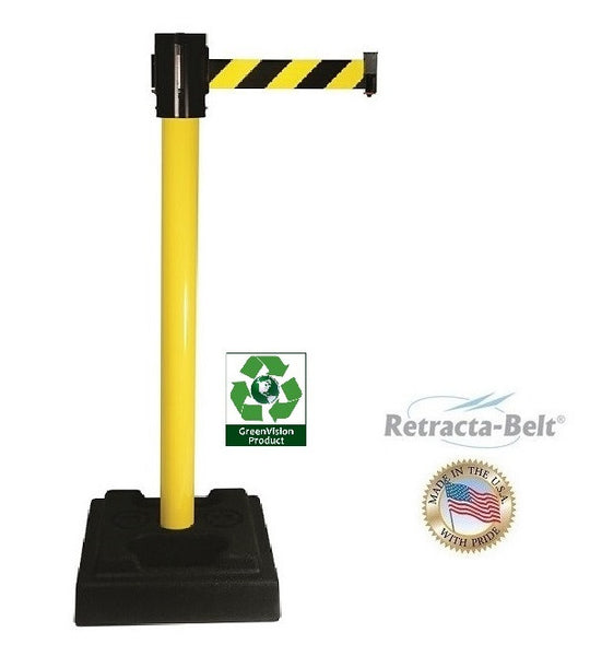 Visiontron Retracta-Belt Utility Post - 10' Belt - Plastic Fillable Base - PVC Post