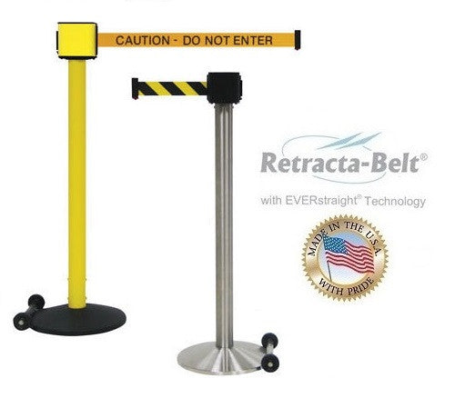 Visiontron Retracta-Belt Single Line Post - 30' Belt - Outdoor - Wheel Base