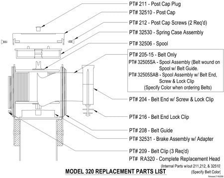 Visiontron Model 320 Retracta-Belt Complete Replacement Assembly - 15'