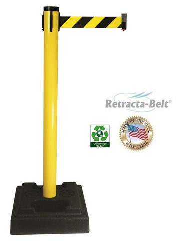 Visiontron Retracta-Belt Utility Post - 10' Belt - Rubber Base - PVC Post